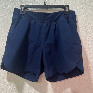 Lands End Women's Shorts Navy 10 Nylon Blend Elastic Waist Swim tennis Pockets